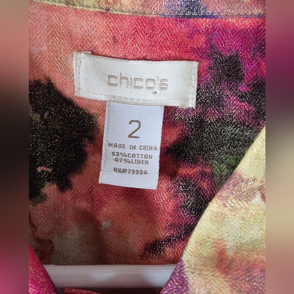 Chico's Floral Watercolor Atalia Shimmer Jacket Size 2 (Chico's 2)/L NWOT *Mint - Picture 6 of 12